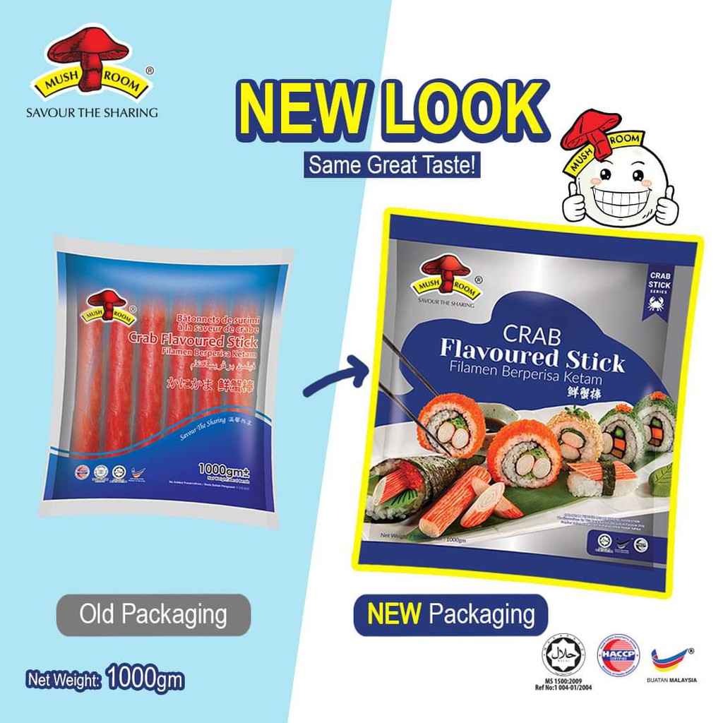Mushroom crab flavoured stick 16cm 32pcs 1kg 长蟹柳棒 frozen